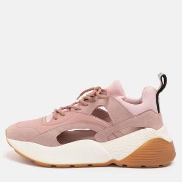 Pre Owned Stella McCartney Pink Faux Leather and Faux Suede Cut Out Eclypse Sneakers Size 39