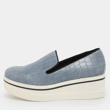 Pre Owned Stella McCartney Blue Faux Alligator Leather Binx Slip On Sneakers Size 35