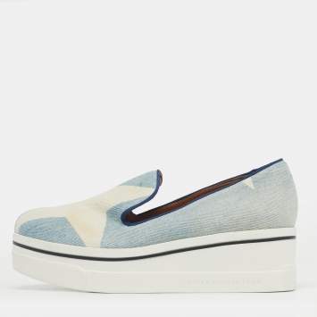 Pre Owned Stella McCartney Blue/Cream Denim Binx Slip On Sneakers Size 36