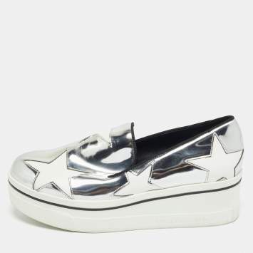 مملوكة مسبقًا Stella McCartney Silver/White Faux Leather Binx Slip On Sneakers Size 36