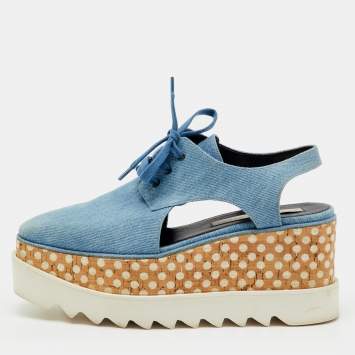 مملوكة مسبقًا Stella McCartney Blue Cut Out Denim Elyse Platform Derby Sneakers Size 37