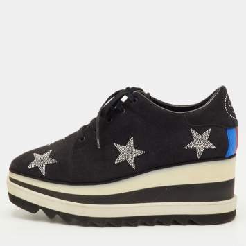 مملوكة مسبقًا Stella McCartney Elyse Size 40 Black Faux Suede Star Studded Platform Derby Sneakers