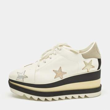 مملوكة مسبقًا Stella McCartney Elyse Star Size 39 White Faux Leather Platform Derby Sneakers