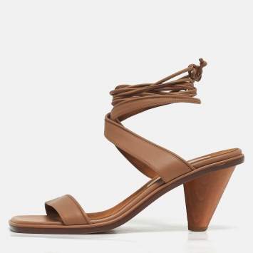 Pre Owned Stella McCartney Size 37.5 Beige Faux Leather Ankle Strap Sandals