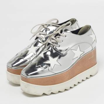 مملوكة مسبقًا Stella McCartney Elyse Size 38 Silver Faux Leather Wedge Sneakers
