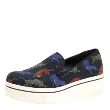 Pre Owned Stella McCartney Black Multicolor Animal Print Canvas Platform Slip On Sneakers Size 37