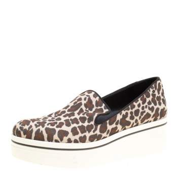 Pre Owned Stella McCartney Multicolor Leopard Print Canvas Platform Slip On Sneakers Size 38