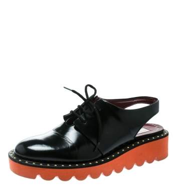 Pre Owned Stella McCartney Black Faux Leather Slingback Oxfords Size 37