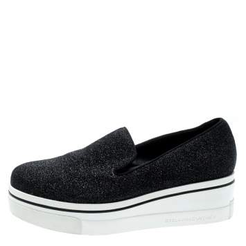 Pre Owned Stella McCartney Black Glitter Binx Platform Slip On Skate Shoes Size 39