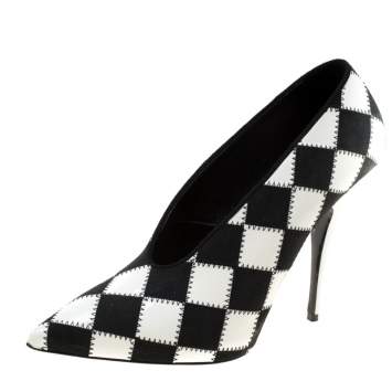 Pre Owned Stella McCartney Monochrome Checked Faux Leather Pointed Toe Pumps Size 38