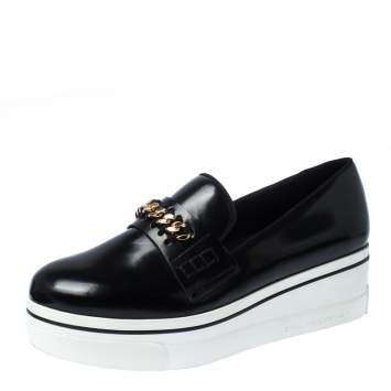 Pre Owned Stella McCartney Black Faux Leather Chain-Link Platform Slip On Sneakers 41