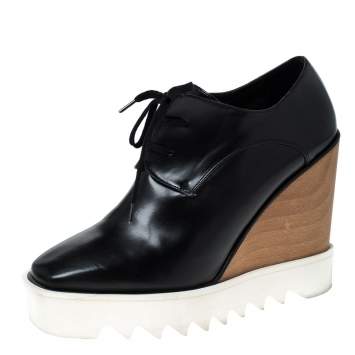 Pre Owned Stella McCartney Black Faux Leather Elyse Platform Derby Size 40