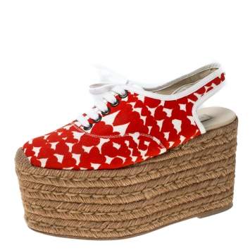 Pre Owned Stella McCartney Orange Canvas Wedge Slingback Platform Espadrille Sandals Size 36