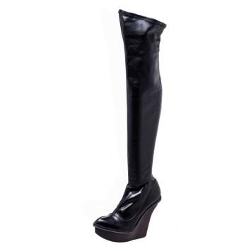 Pre Owned Stella McCartney Black Faux Leather Platform Over the Knee Boots Size 39