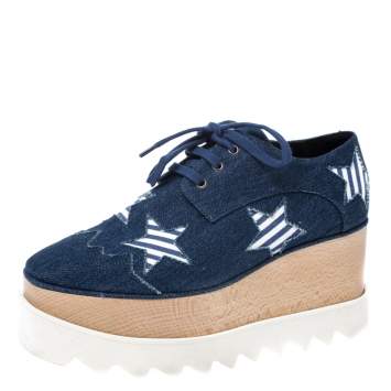 Pre Owned Stella McCartney Blue Denim Elyse Star Platform Derby Size 35