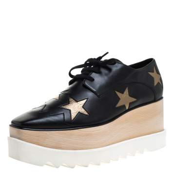 Pre Owned Stella McCartney Black Faux Leather Elyse Star Platform Derby Size 40.5