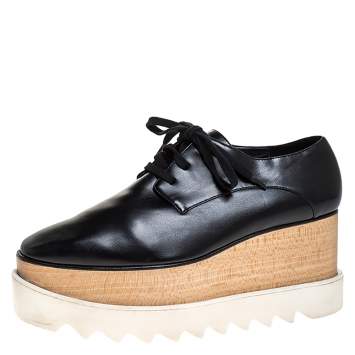 Pre Owned Stella McCartney Black Faux Leather Elyse Platform Derby Sneakers Size 36.5