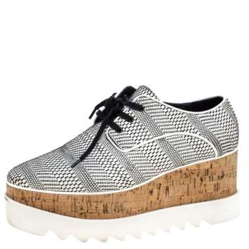 Pre Owned Stella McCartney Black/White Faux Leather Elyse Platform Derby Size 39
