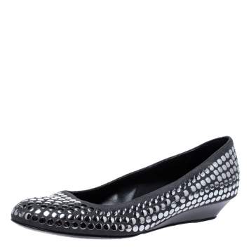 Pre Owned Stella McCartney Grey Faux Suede Studded Ballet Flats Size 36