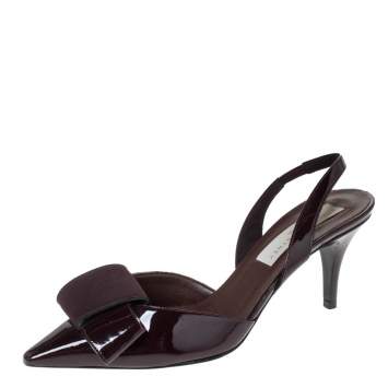 Pre Owned Stella McCartney Burgundy Faux Patent Leather Slingback Sandals Size 36.5 