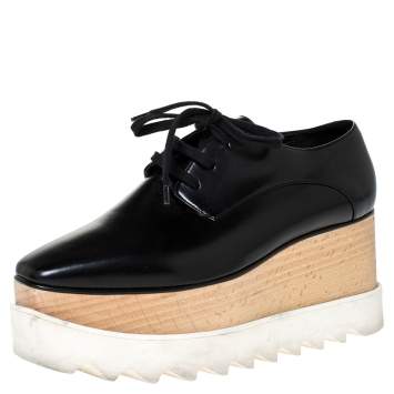 Pre Owned Stella McCartney Black Faux Leather Elyse Platform Derby Sneakers Size 36