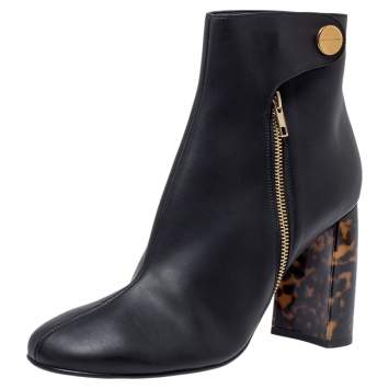 Pre Owned Stella McCartney Black Faux Leather Block Heel Ankle Booties Size 41