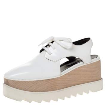 Pre Owned Stella McCartney White Faux Leather Elyse Cut Out Platform Sneakers Size 38.5