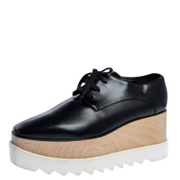 Pre Owned Stella McCartney Black Faux Leather Elyse Platform Derby Sneakers Size 38.5