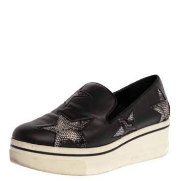 Pre Owned Stella McCartney Black Faux Leather and Multicolor Faux Snake Print  Binx Star Platform Slip On Sneakers Size 38