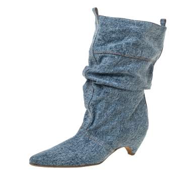 Pre Owned Stella McCartney Grey Denim Pointed Toe Mid Calf Boots Size 40