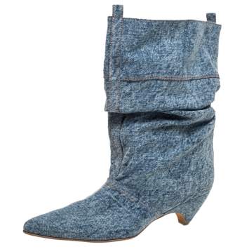 Pre Owned Stella McCartney Blue Crease Denim Mid Length Boots Size 39