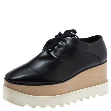 Pre Owned Stella McCartney Black Faux Patent Leather Elyse Platform Derby Size 37