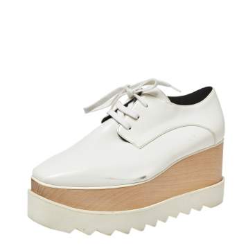 Pre Owned Stella McCartney White Faux Leather Elyse Platform Derby Size 37