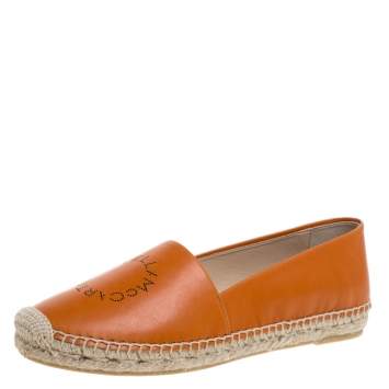 Pre Owned Stella McCartney Orange Faux Leather Logo Espadrilles Size 39