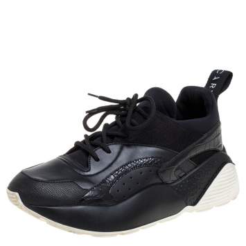 Pre Owned Stella McCartney Black Faux Suede And Embossed Leather Eclypse Low Top Sneakers Size 39