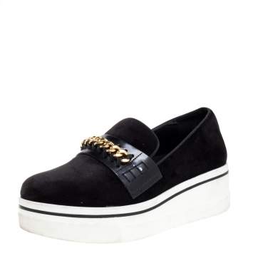 مملوكة مسبقًا Stella McCartney Black Faux Suede Chain Embellished Platform Slip On Sneakers Size 39