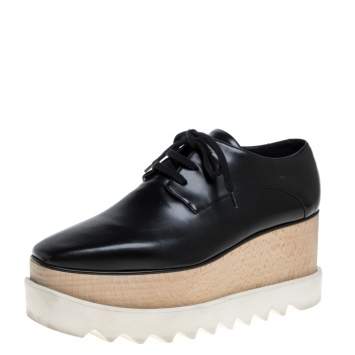 Pre Owned Stella McCartney Black Faux Patent Leather Elyse Platform Derby Size 38