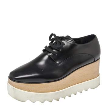 Pre Owned Stella McCartney Black Faux Leather Elyse Platform Derby Sneakers Size 37