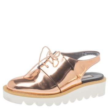 Pre Owned Stella McCartney Metallic Rose Gold Patent Leather Slingback  Mule Sandals Size 36