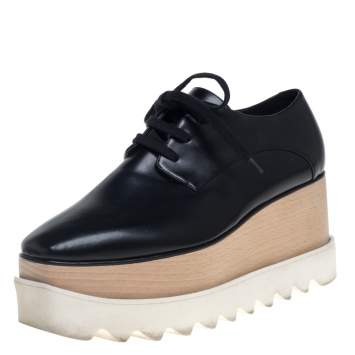 Pre Owned Stella McCartney Black Faux Leather Elyse Platform Sneakers Size 37