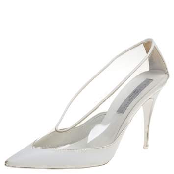 Pre Owned Stella McCartney White Faux Leather And PVC Pointed Toe Pumps Size 40