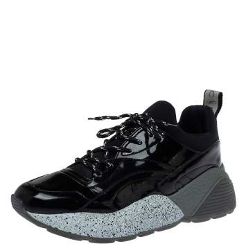 Pre Owned Stella McCartney Black Faux Patent Leather And Fabric Scuba Sneakers Size 41