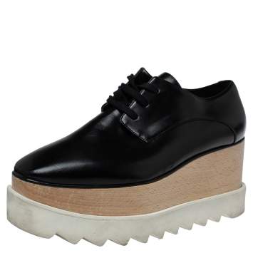Pre Owned Stella McCartney Black Faux Leather Elyse Platform Derby Sneakers Size 36