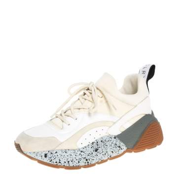 Pre Owned Stella McCartney White/Beige Faux Leather And Suede Eclypse Chunky Sneakers Size 39
