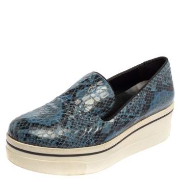 Pre Owned Stella McCartney Blue Python Embossed Leather Binx Platform Sneakers Size 39