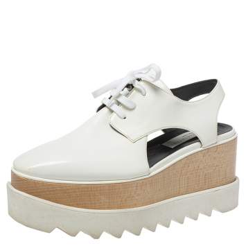 Pre Owned Stella McCartney White Leather Elyse Cutout Platform Derby Size 37
