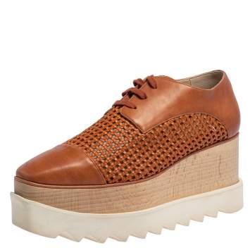 Pre Owned Stella McCartney Brown Faux Cut Out Leather Elyse Platform Derby Size 37