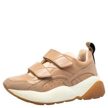 Pre Owned Stella McCartney Beige Faux Leather Eclypse Velcro Low Top Sneakers Size 39