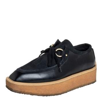 Pre Owned Stella McCartney Black Suede And Faux Leather Lace Up Sneakers Size 36.5