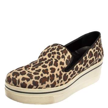 Pre Owned Stella McCartney Beige Leopard Print Canvas Platform Slip on Sneakers Size 40